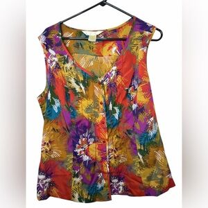 New York City Design Co Multicolor Sleeveless Blouse Top Button Front